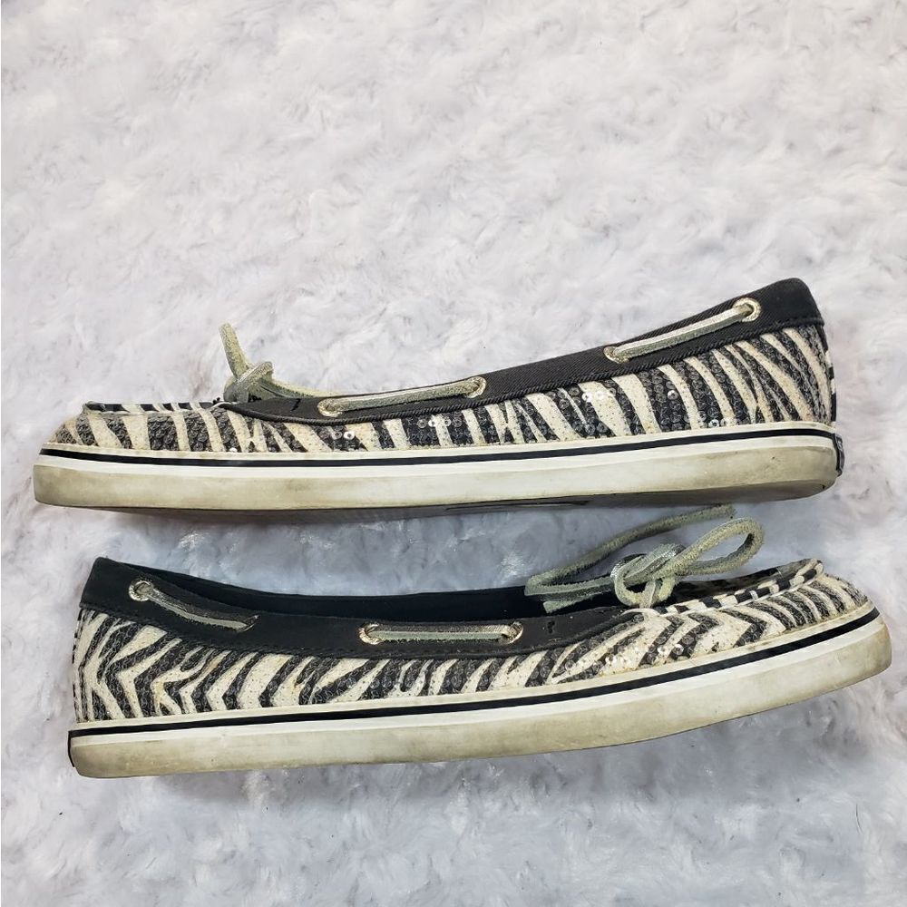 Sperry Zebra Print Flats - Black and Cream